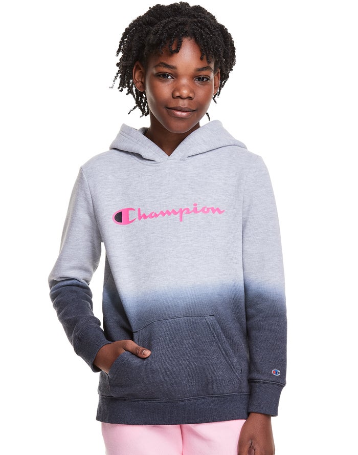 Champion Fleece Dip-Dye Script Logo Kiz Çocuk Kapşonlu Sweatshirt Gri/Siyah ( PQTZAM926 )